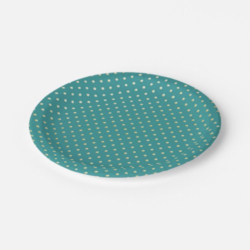 Elegant Teal and Gold Polka Dots Pattern Paper Pla Paper Plates