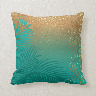 Elegant Teal and Gold Throw Pillow