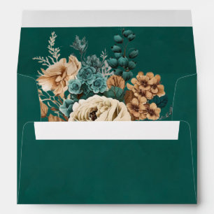 Elegant Teal and Gold Watercolor Floral Wedding Envelope