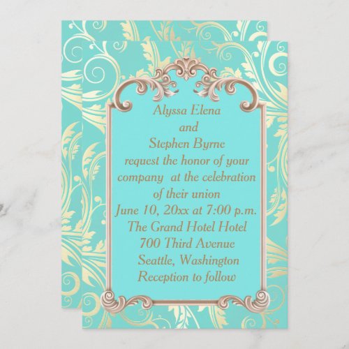 Elegant Teal and Gold Wedding Invitation