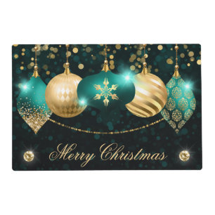 Elegant Teal and Gold Winter Baubles Christmas Placemat