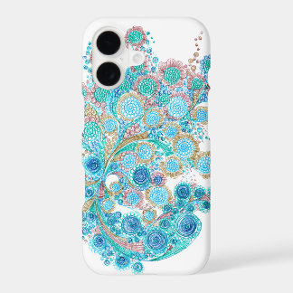 Elegant Teal and Gold Zentangle Floral iPhone Case