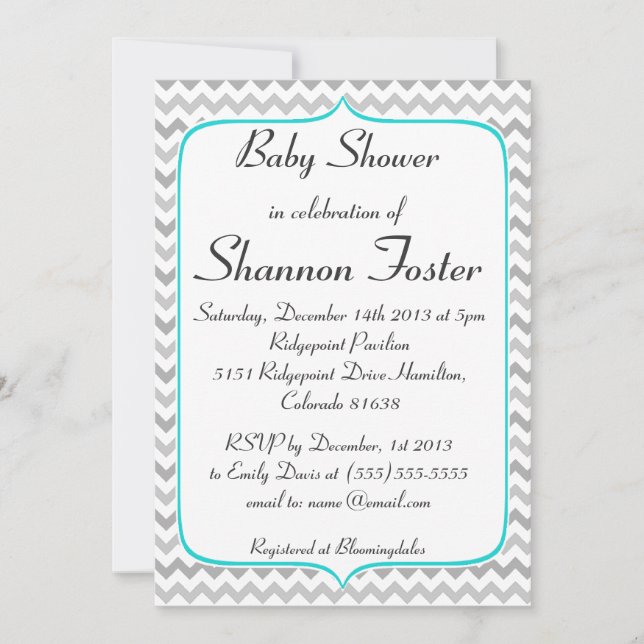 Elegant Teal and Gray Chevron Baby Shower Invitation (Front)