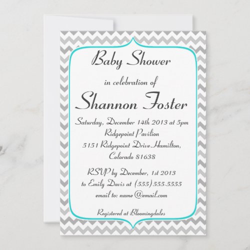 Elegant Teal and Gray Chevron Baby Shower Announcements