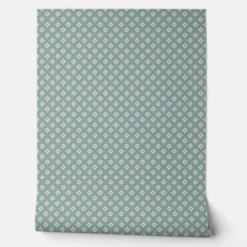 Elegant Teal and Ivory Diamond Pattern Wallpaper