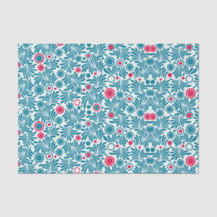 Elegant Teal and Magenta Foliage Pattern Tissue Paper