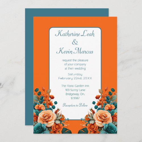Elegant Teal and Orange Floral  Invitation