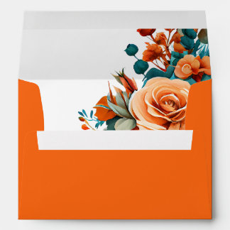 Elegant Teal and Orange Floral Wedding Envelope