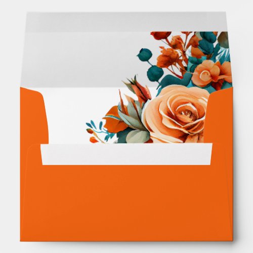 Elegant Teal and Orange Floral Wedding  Envelope