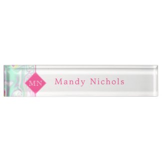 Elegant Teal and Pink Marble Pattern Monogram