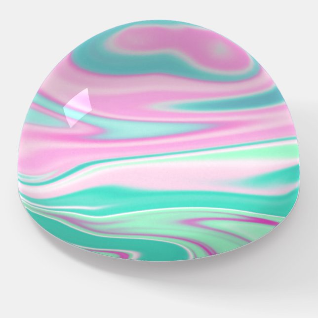 Elegant Teal and Pink Marble Pattern Paperweight (Angled)