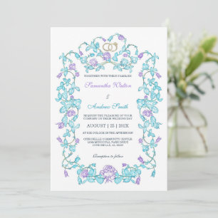 Elegant Teal And Purple Wedding Invitation