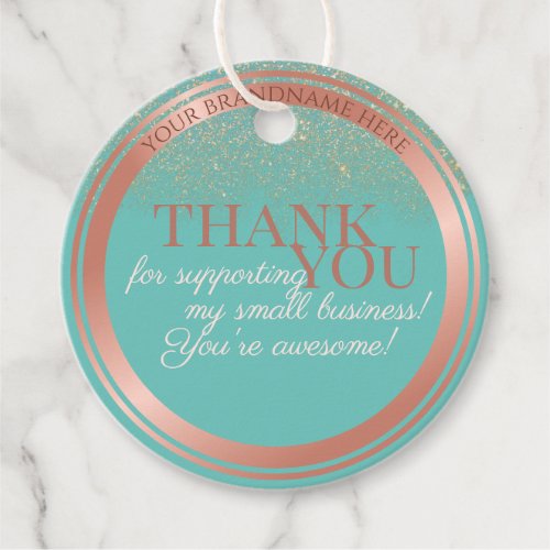 Elegant Teal and Rose Gold Packaging Thank You Favor Tags