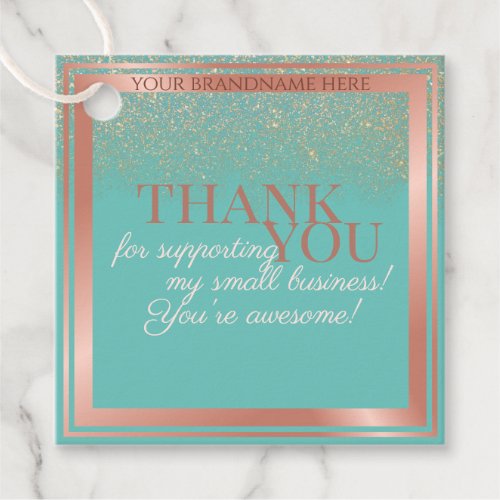 Elegant Teal and Rose Gold Packaging Thank You Favor Tags