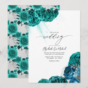 Elegant Teal and Silver Floral Wedding Invitation