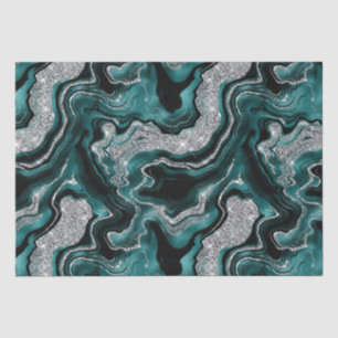 Elegant Teal and silver Glitter Agate Birthday Tissue Paper
