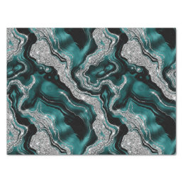 Elegant Teal and silver Glitter Agate Birthday Tissue Paper