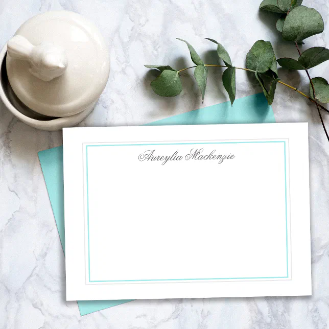 Elegant Teal and Silver Grey Personalized Note Card | Zazzle