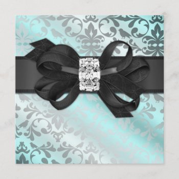 Elegant Teal And Silver Invitation With Bow by TreasureTheMoments at Zazzle
