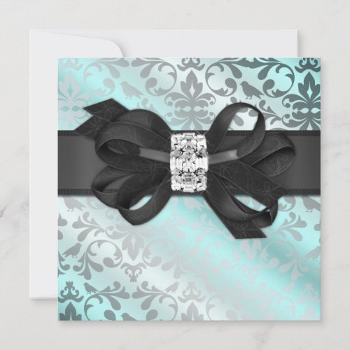 Elegant Teal and Silver Invitation with Bow
