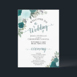 Elegant Teal & Aqua Boho Floral Wedding Program<br><div class="desc">This beautiful wedding program features a hand painted watercolor design with roses and garden greenery in shades of teal, turquoise, and aqua. The titles are written in elegant script calligraphy with delicate lacy swashes at the ends of the letters. there is room for the order of the ceremony as well...</div>