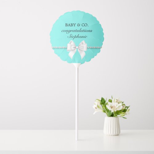 Elegant Teal Aqua Glam Pearls Tiffany Baby Shower Balloon