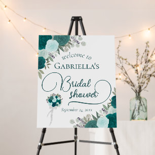 Elegant Teal & Aqua Roses Bridal Shower Welcome Foam Board