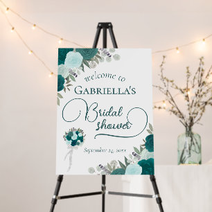 Elegant Teal & Aqua Roses Bridal Shower Welcome Foam Board