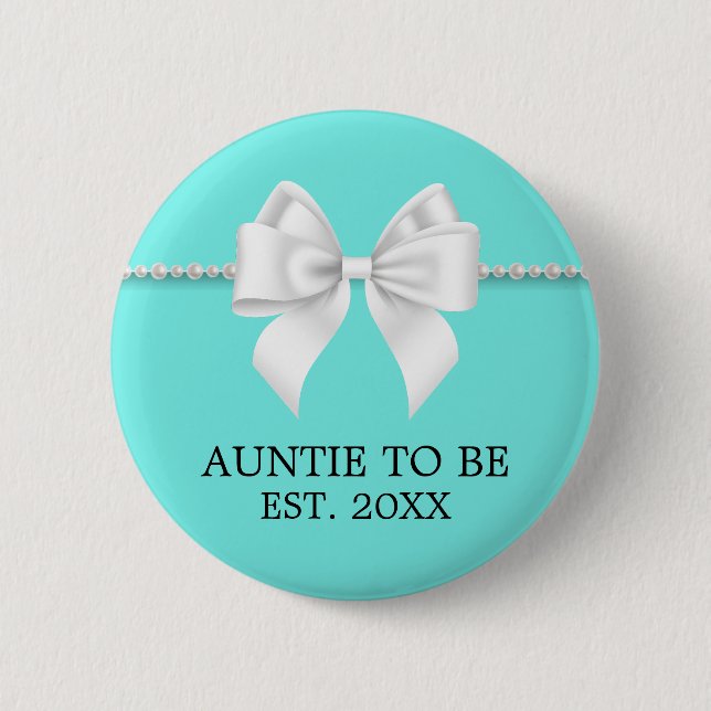 Elegant Teal Aqua Tiffany Auntie To Be Baby Shower Button (Front)