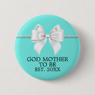 Elegant Teal Aqua Tiffany God Mother Baby Shower Button