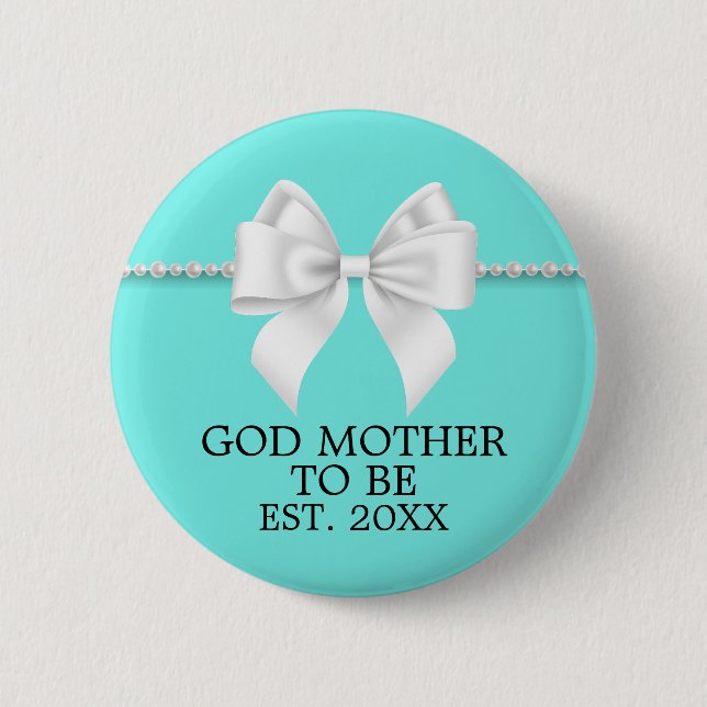 Elegant Teal Aqua Tiffany God Mother Baby Shower Button (Front)