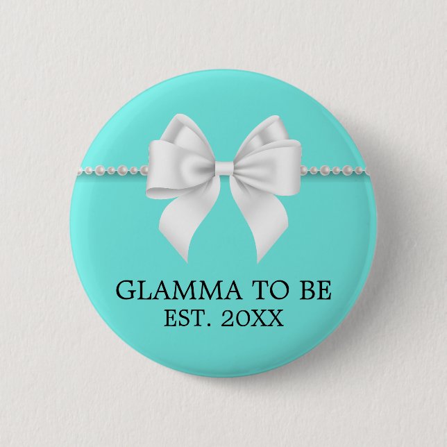 Elegant Teal Aqua Tiffany Grand Glamma Baby Shower Button (Front)