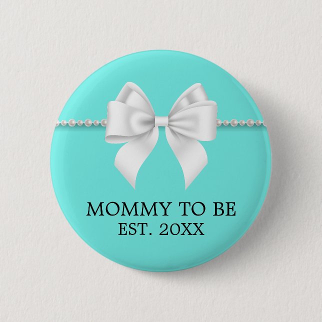 Elegant Teal Aqua Tiffany Mother To Be Baby Shower Button (Front)
