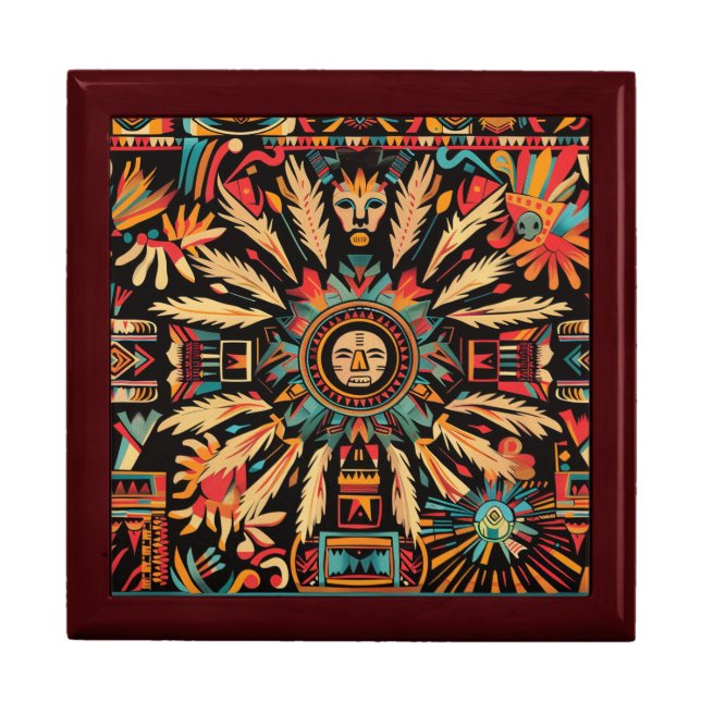 Elegant Teal "Aztec Dream" Luxe Mahogany Box (Front)