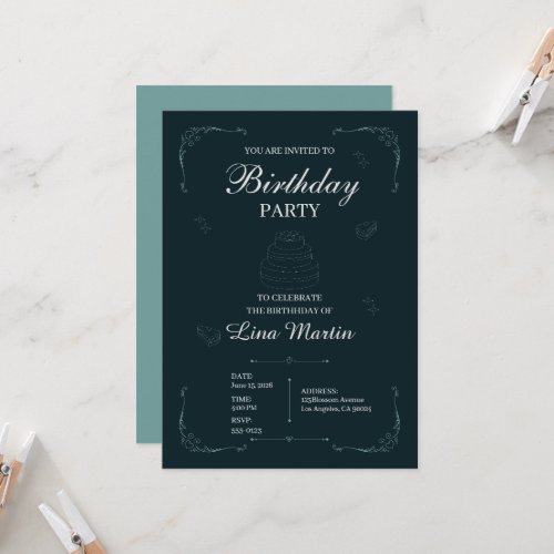 Elegant Teal Birthday Invitation