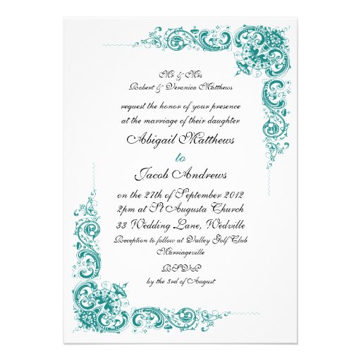 White And Turquoise Wedding Invitations 10