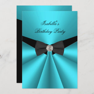 Elegant Teal Black Bow Tie Birthday Party Diamond Invitation