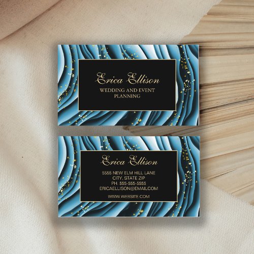 Elegant Teal Black Gold Glitter Wedding Planner Business Card