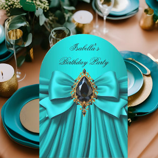 Elegant Teal Black Jewel Bow Birthday Party Invitation