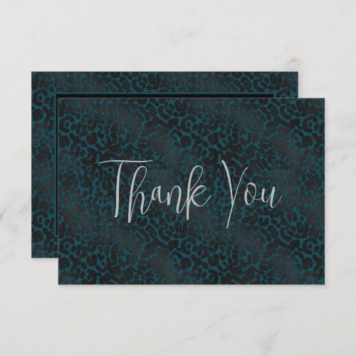 Elegant Teal Black Leopard Mr and Mrs Wedding Thank You Card