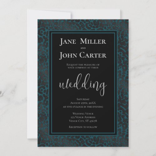 Elegant Teal Black Leopard Print Wedding Invitation