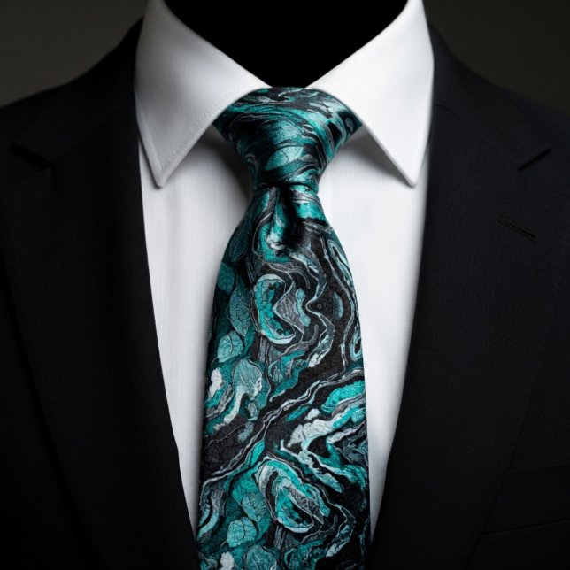 Elegant Teal & Black Swirl Marble  Neck Tie (Creator Uploaded)