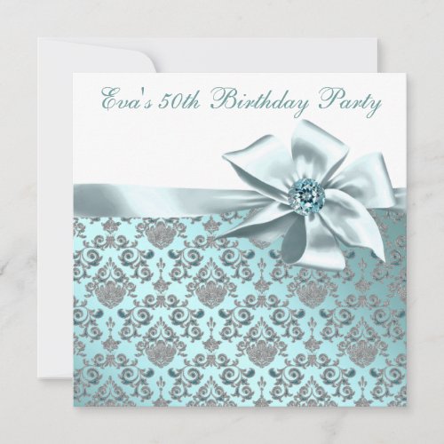 Elegant Teal Blue 50th Birthday Party Invitation