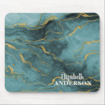 Elegant Teal Blue Agate Geode Marble Monogram Name Mouse Pad<br><div class="desc">A pretty square teal blue and gold marble mouse pad personalized with your name in a script font for the first name and a sans serif font for the last name. Has an elegant and chic style teal blue and gold background. Makes an elegant and stylish addition to your office....</div>