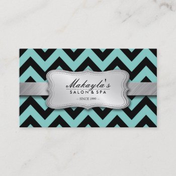Elegant Teal Blue And Black Chevron Pattern Business Card by eatlovepray at Zazzle