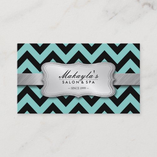 Elegant Teal Blue and Black Chevron Pattern Business Card