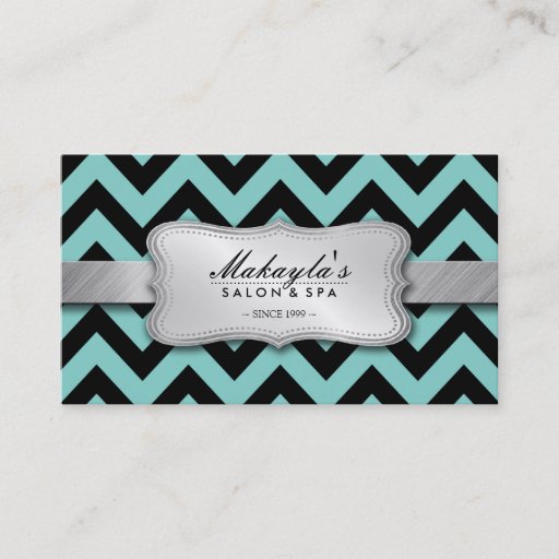 Customizable Elegant Teal Blue and Black Chevron Pattern Business Card
