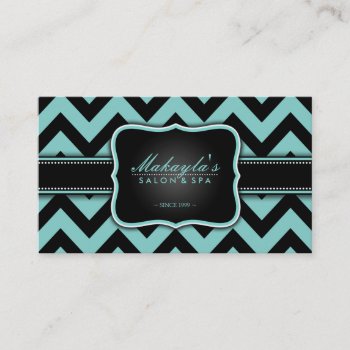 Elegant Teal Blue And Black Chevron Pattern Business Card by eatlovepray at Zazzle