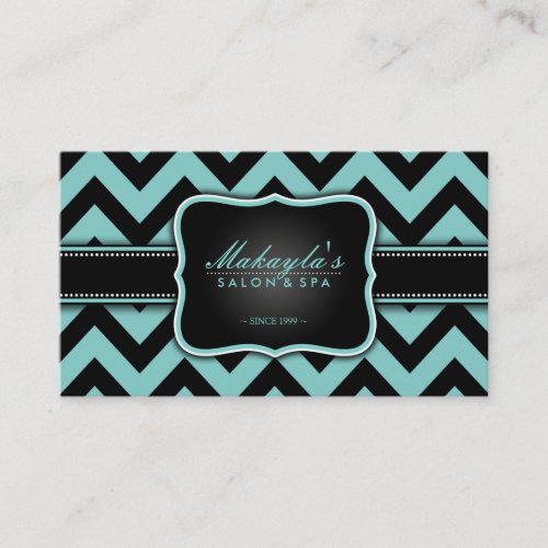 Elegant Teal Blue and Black Chevron Pattern Business Card