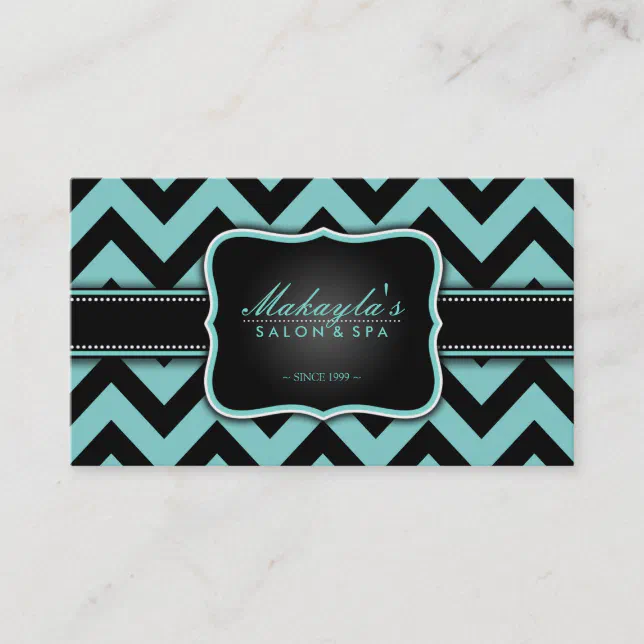 Elegant Teal Blue and Black Chevron Pattern Business Card | Zazzle